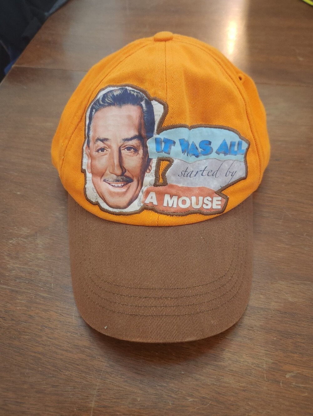 Disney Parks Vintage Orange Brown Hat "It Was All Started By a Mouse" EUC